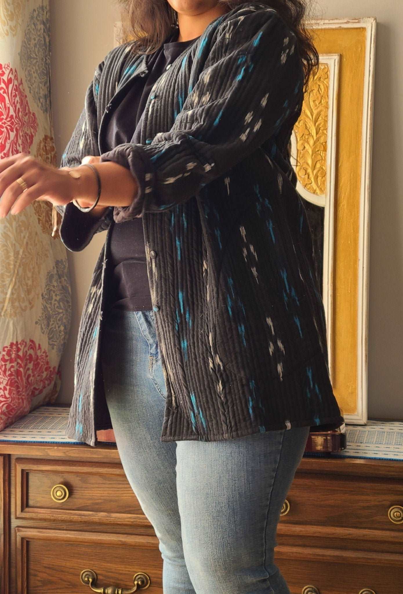 Artisan Crafted Ikat Quilted Jacket: Stylish Warmth for Every Season - Indianidhi