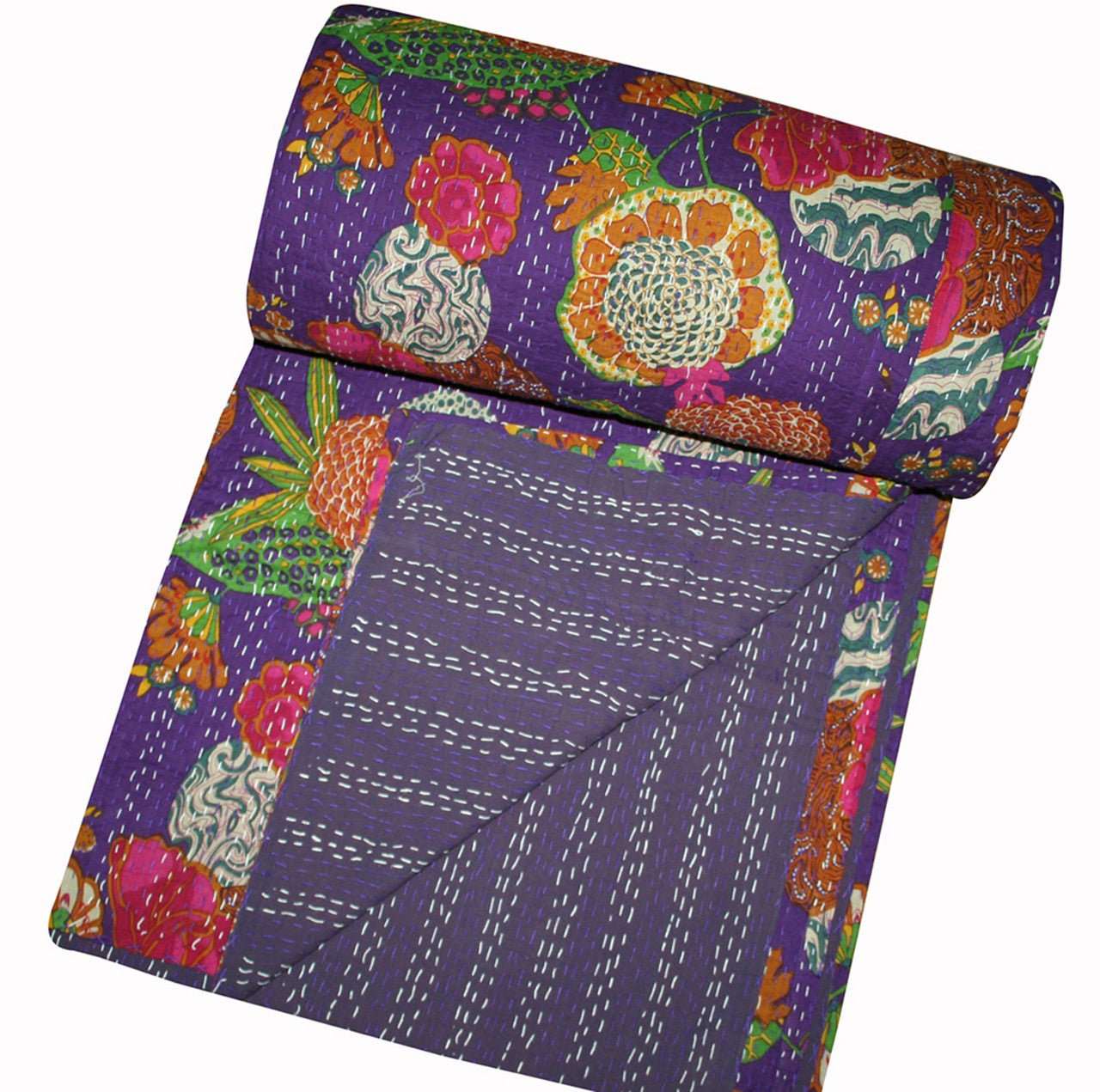 Artisan Crafted Screen Printed Kantha Quilt: Timeless Elegance for Your Home - Indianidhi