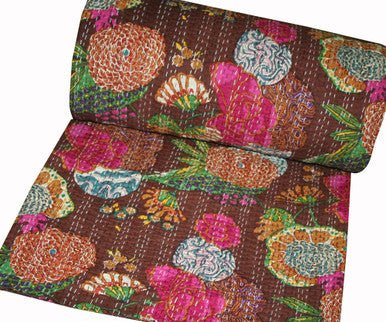 Artisan Crafted Screen Printed Kantha Quilt: Timeless Elegance for Your Home - Indianidhi