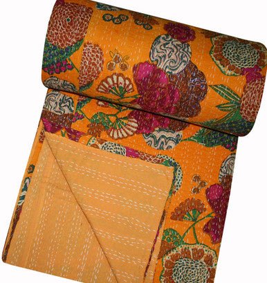 Artisan Crafted Screen Printed Kantha Quilt: Timeless Elegance for Your Home - Indianidhi