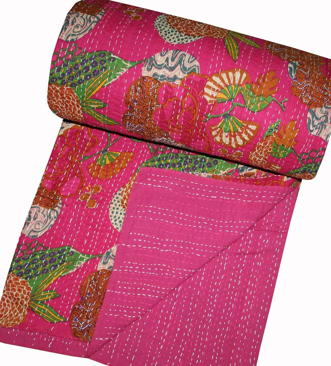 Artisan Crafted Screen Printed Kantha Quilt: Timeless Elegance for Your Home - Indianidhi