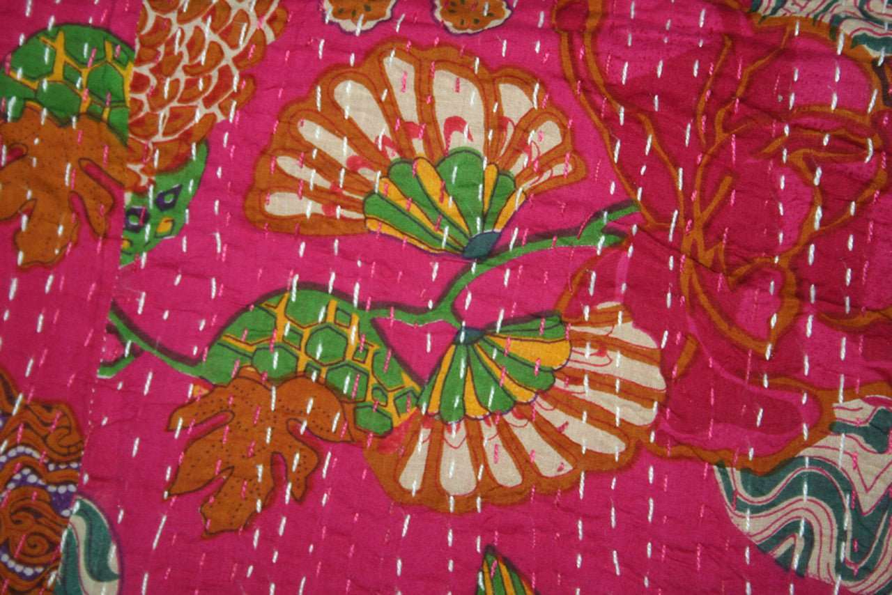 Artisan Crafted Screen Printed Kantha Quilt: Timeless Elegance for Your Home - Indianidhi