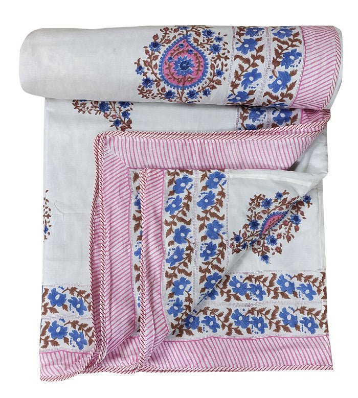 Exquisite Hand Block Printed Dohar Blanket - Traditional Artistry for Comfort - Indianidhi