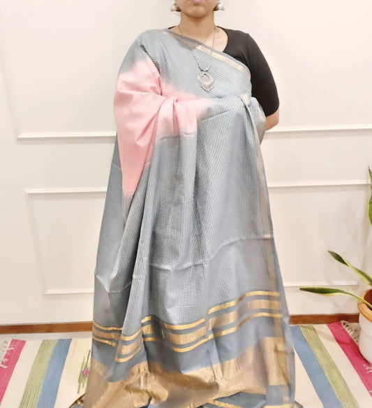 Pastel Pink Katan Silk Saree