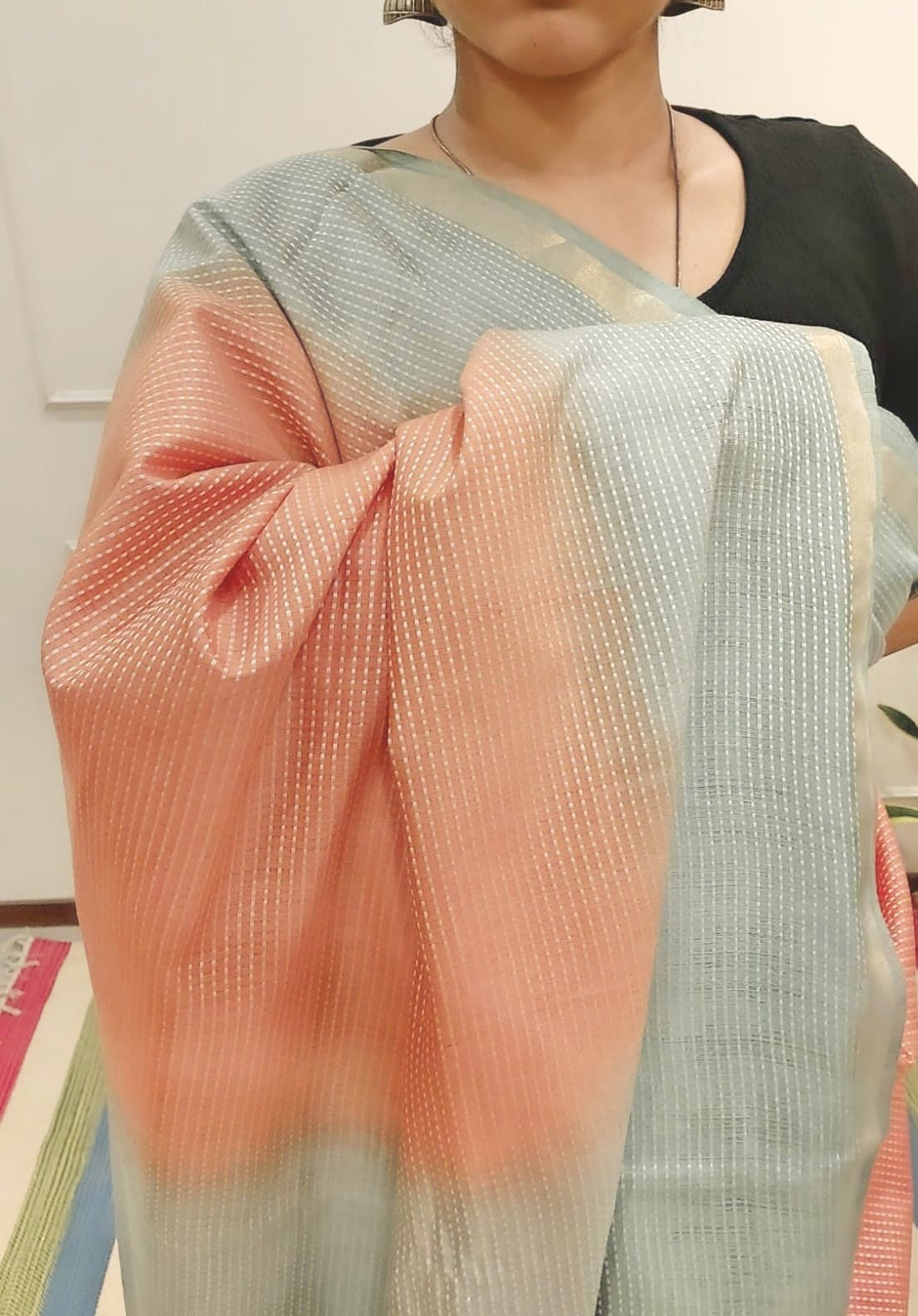 Pastel Orange Katan Silk Saree