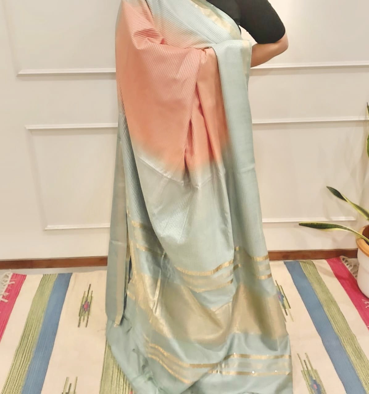 Pastel Orange Katan Silk Saree