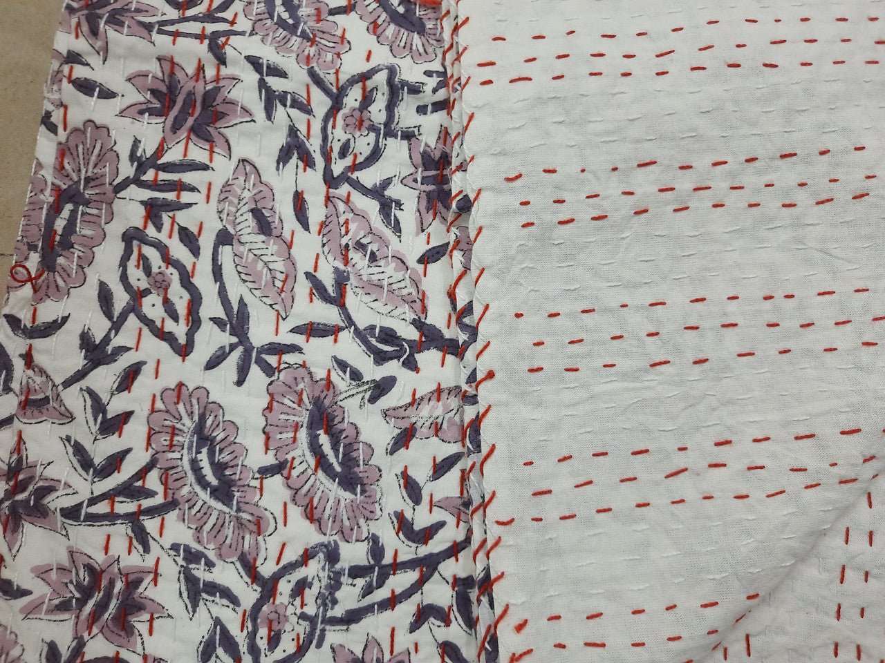 Hand Block Printed Kantha Quilt: Artisan Craftsmanship at Its Finest - Indianidhi