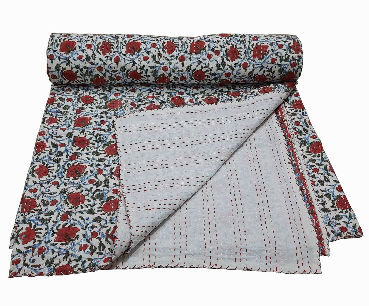 Hand Block Printed Kantha Quilt: Artisan Craftsmanship at Its Finest - Indianidhi