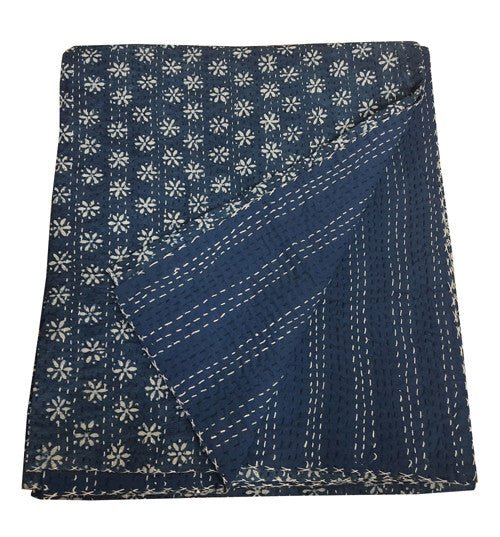 Hand Block Printed Kantha Quilt: Artisan Craftsmanship at Its Finest - Indianidhi