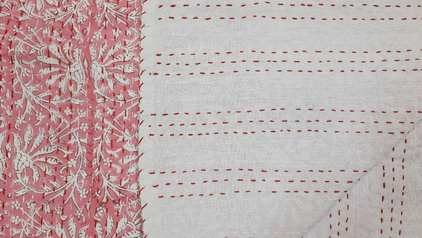 Hand Block Printed Kantha Quilt: Artisan Craftsmanship at Its Finest - Indianidhi