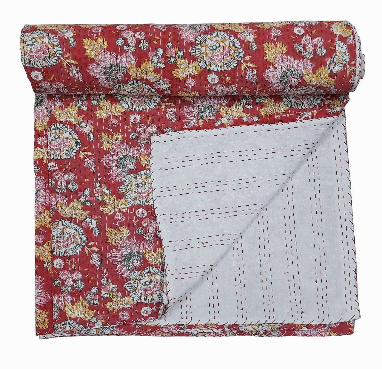 Hand Block Printed Kantha Quilt: Artisan Craftsmanship at Its Finest - Indianidhi