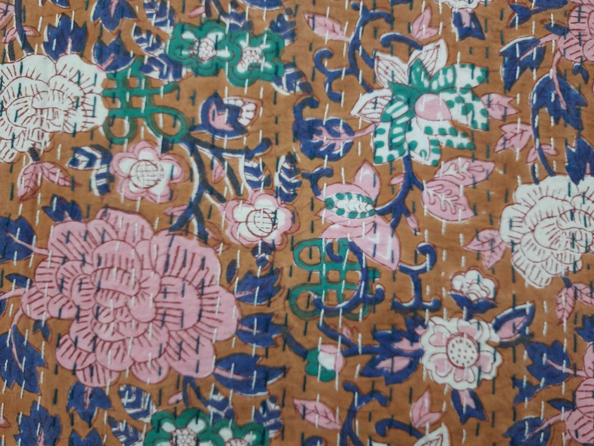 Hand Block Printed Kantha Quilt: Artisan Craftsmanship at Its Finest - Indianidhi