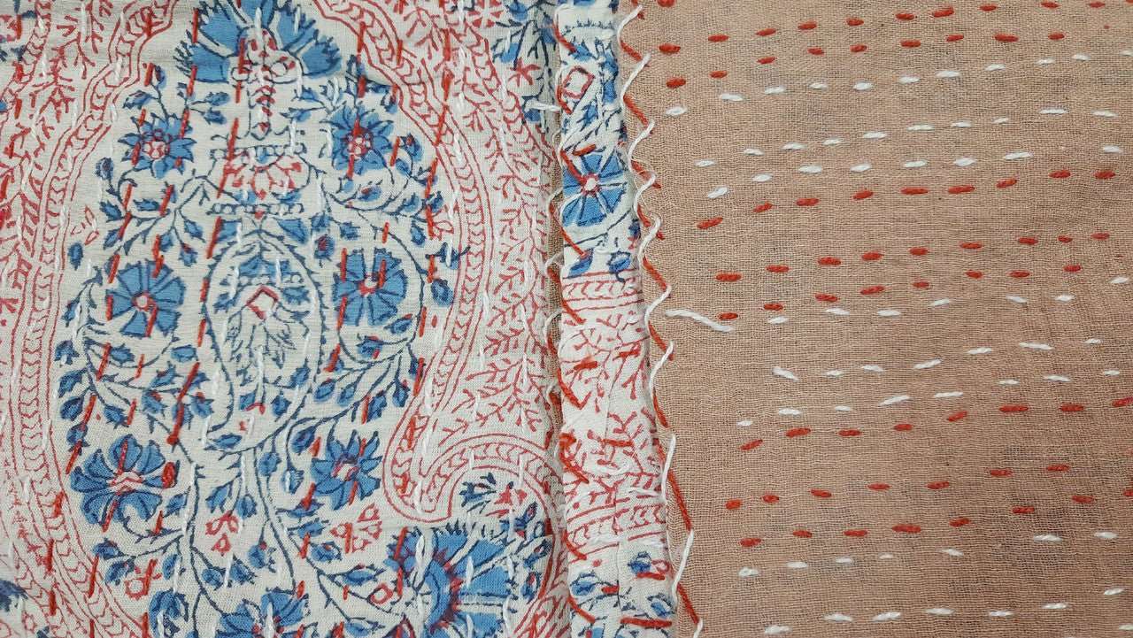 Hand Block Printed Kantha Quilt: Artisan Craftsmanship at Its Finest - Indianidhi