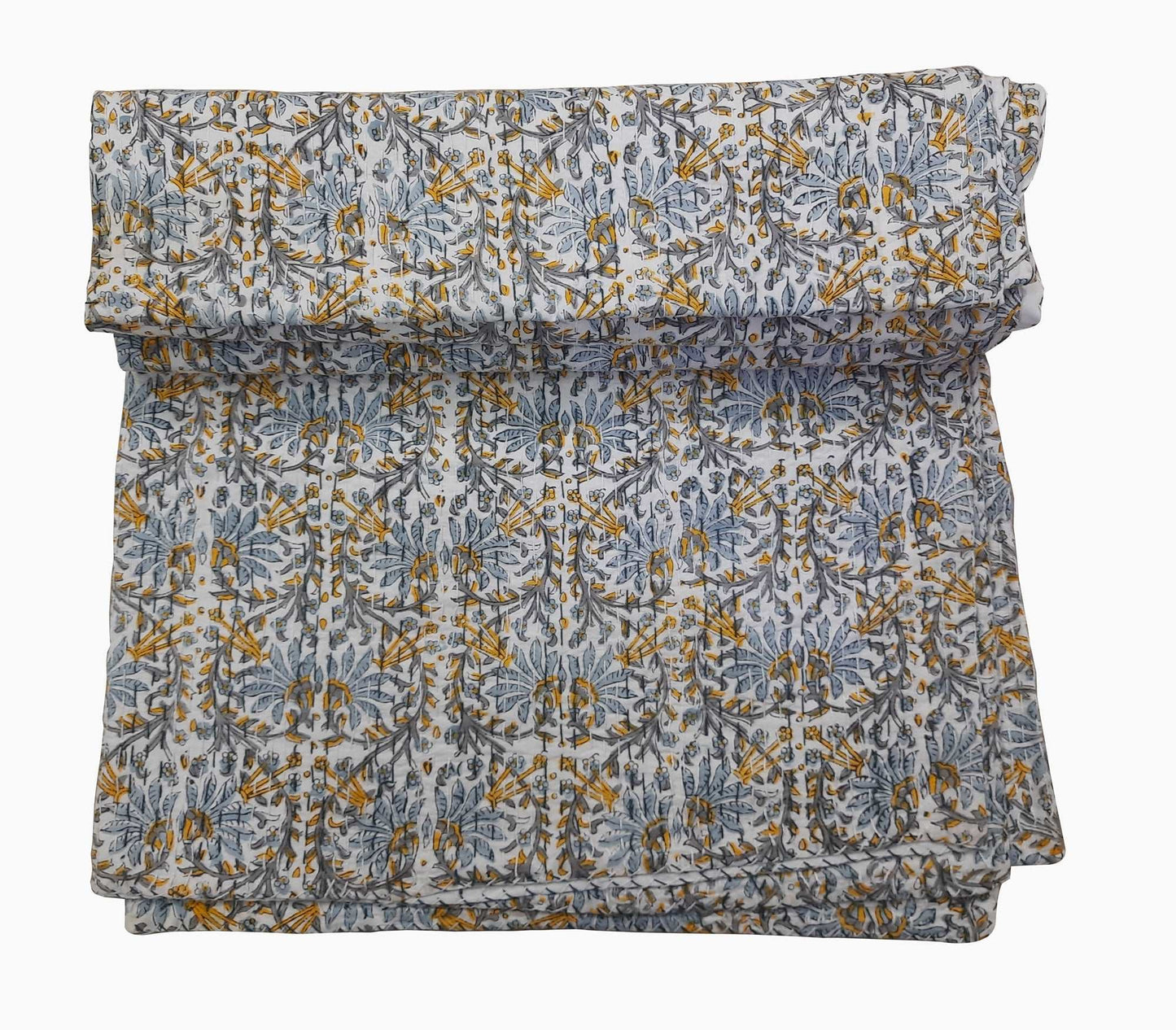 Hand Block Printed Kantha Quilt: Artisan Craftsmanship at Its Finest - Indianidhi