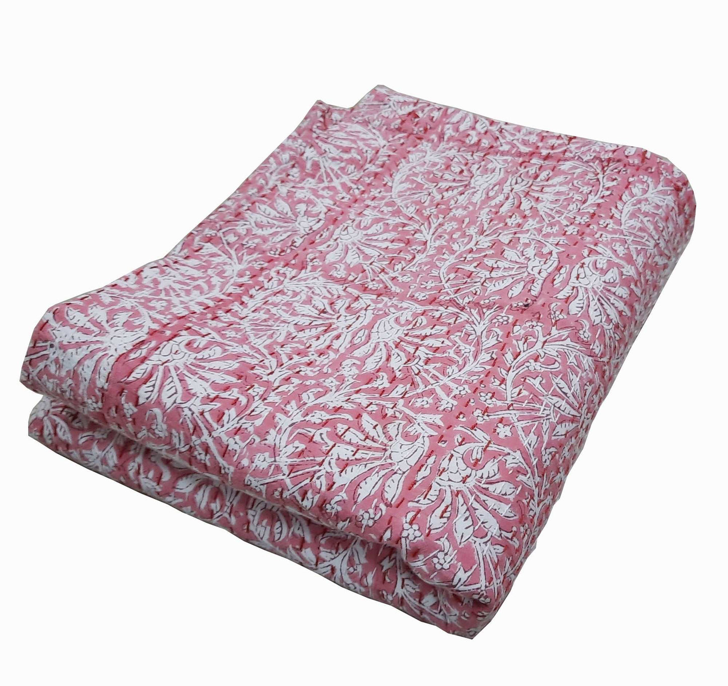 Hand Block Printed Kantha Quilt: Artisan Craftsmanship at Its Finest - Indianidhi