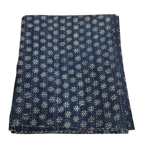 Hand Block Printed Kantha Quilt: Artisan Craftsmanship at Its Finest - Indianidhi