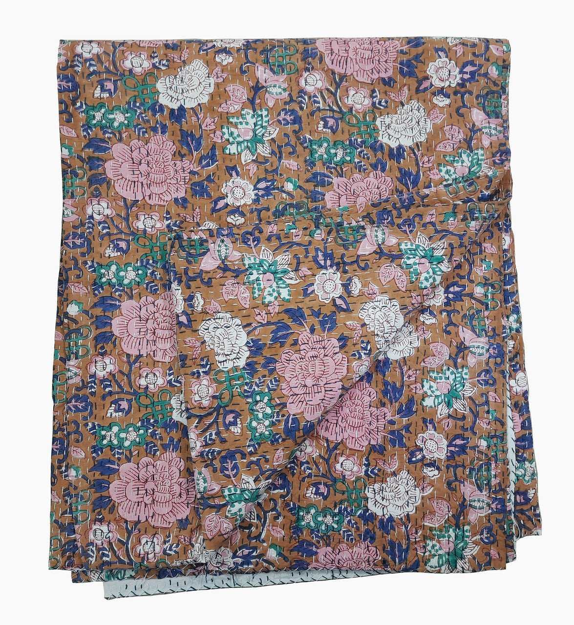 Hand Block Printed Kantha Quilt: Artisan Craftsmanship at Its Finest - Indianidhi