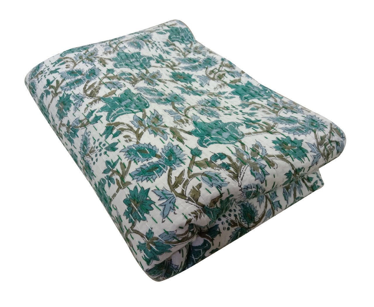 Hand Block Printed Kantha Quilt: Artisan Craftsmanship at Its Finest - Indianidhi