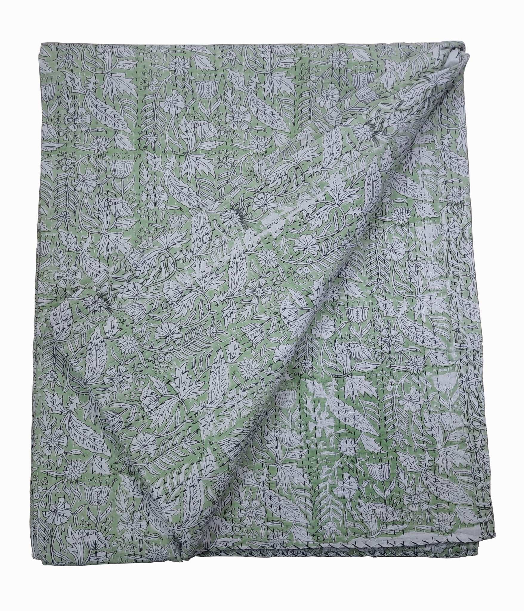 Hand Block Printed Kantha Quilt: Artisan Craftsmanship at Its Finest - Indianidhi