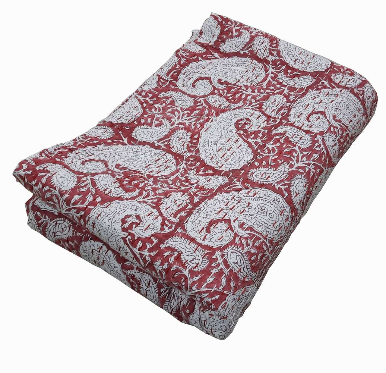 Hand Block Printed Kantha Quilt: Artisan Craftsmanship at Its Finest - Indianidhi