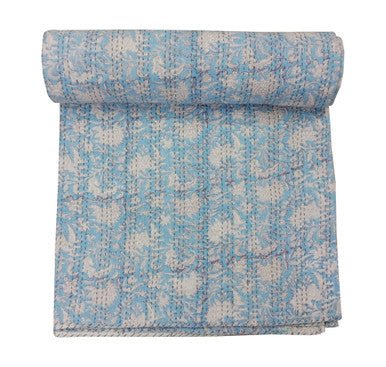 Hand Block Printed Kantha Quilt: Artisan Craftsmanship at Its Finest - Indianidhi