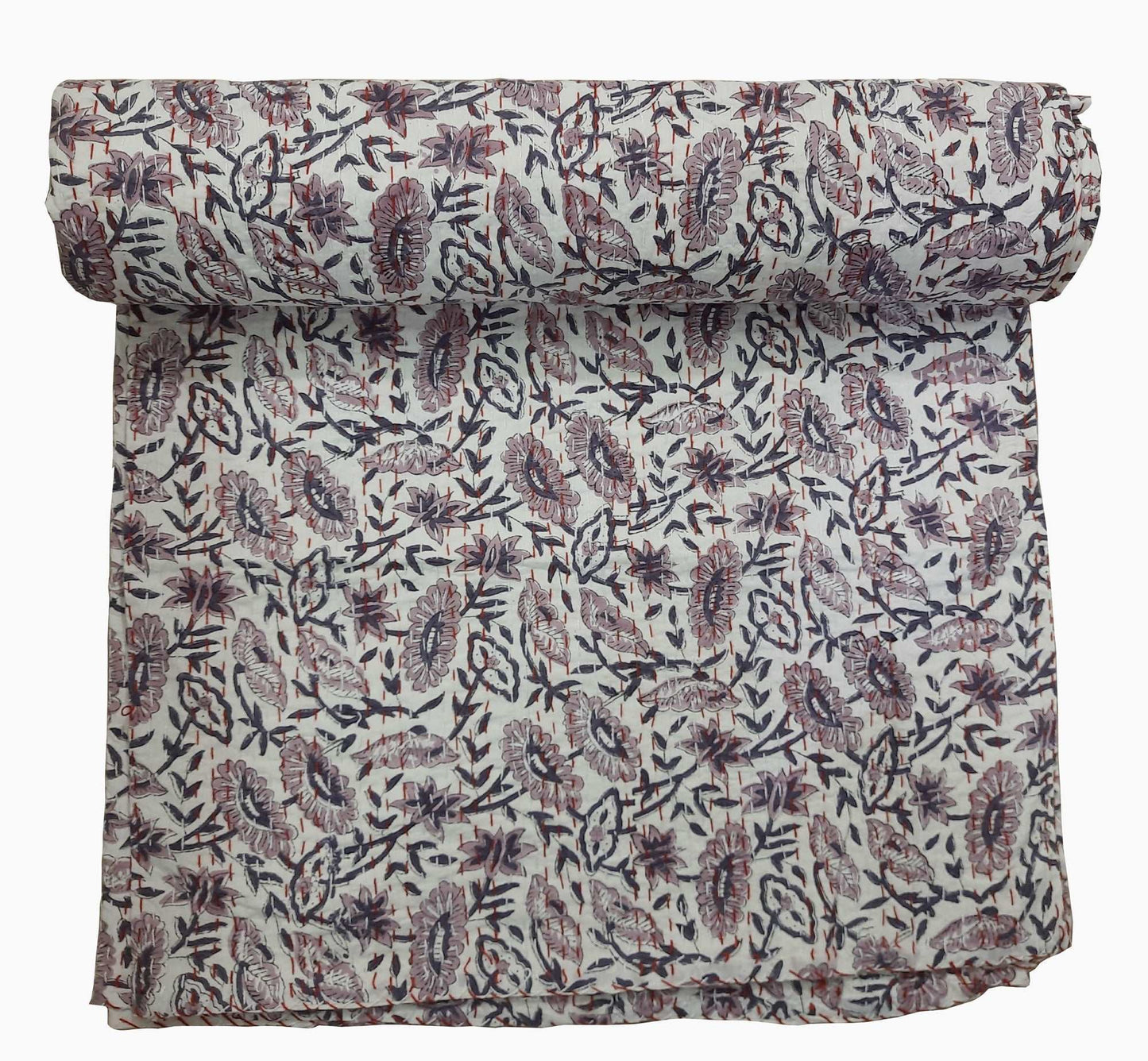 Hand Block Printed Kantha Quilt: Artisan Craftsmanship at Its Finest - Indianidhi