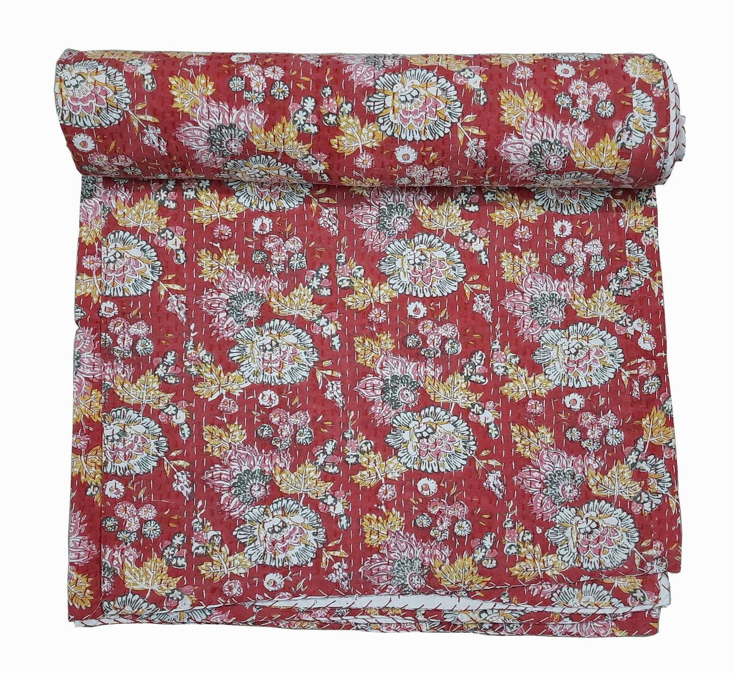 Hand Block Printed Kantha Quilt: Artisan Craftsmanship at Its Finest - Indianidhi