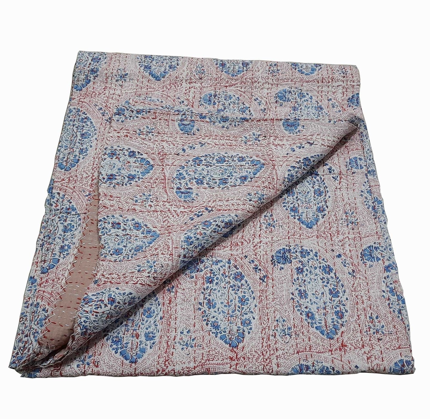 Hand Block Printed Kantha Quilt: Artisan Craftsmanship at Its Finest - Indianidhi