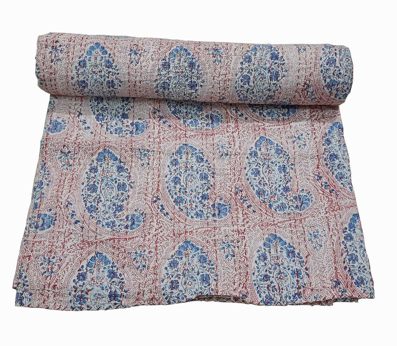 Hand Block Printed Kantha Quilt: Artisan Craftsmanship at Its Finest - Indianidhi