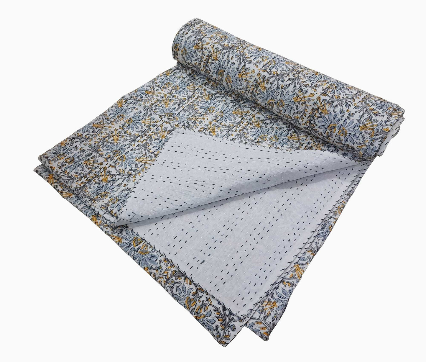 Hand Block Printed Kantha Quilt: Artisan Craftsmanship at Its Finest - Indianidhi