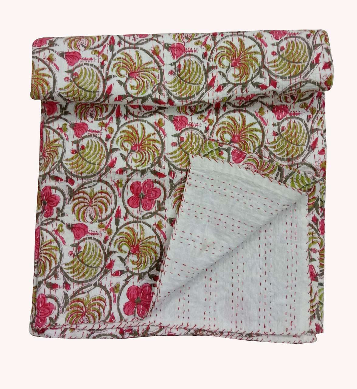 Hand Block Printed Kantha Quilt: Artisan Craftsmanship at Its Finest - Indianidhi