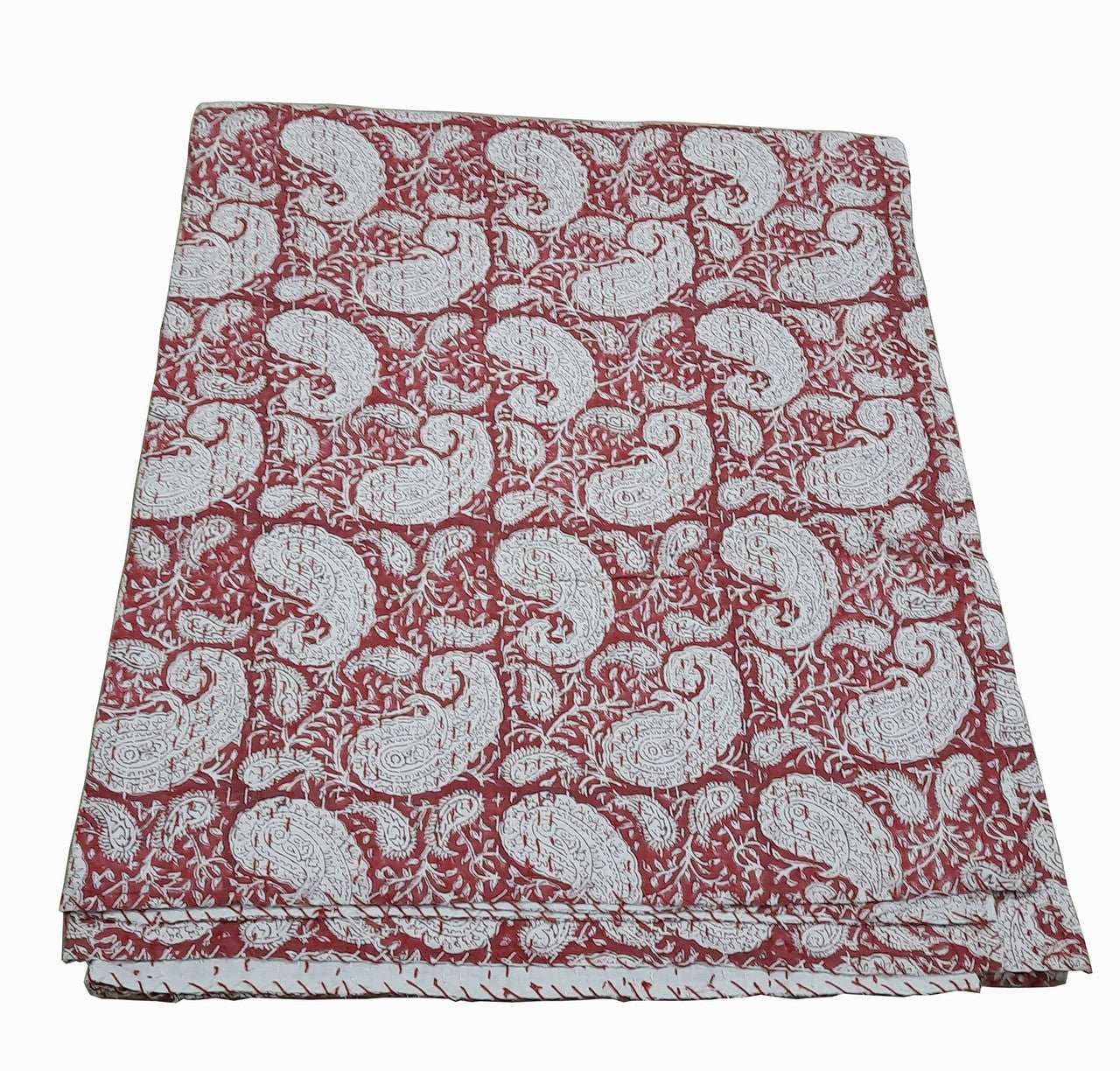 Hand Block Printed Kantha Quilt: Artisan Craftsmanship at Its Finest - Indianidhi