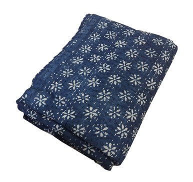 Hand Block Printed Kantha Quilt: Artisan Craftsmanship at Its Finest - Indianidhi