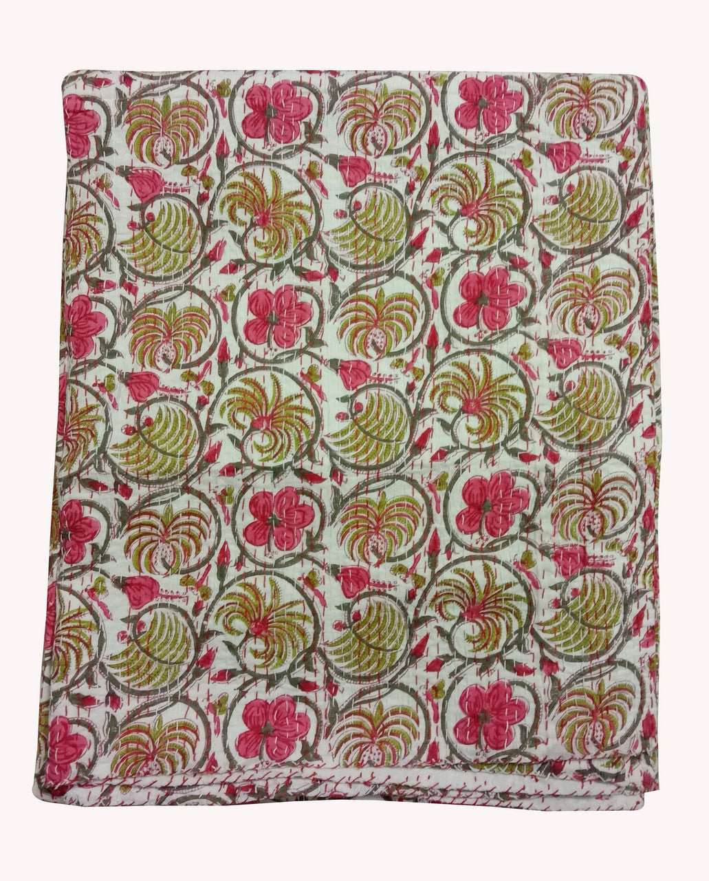 Hand Block Printed Kantha Quilt: Artisan Craftsmanship at Its Finest - Indianidhi