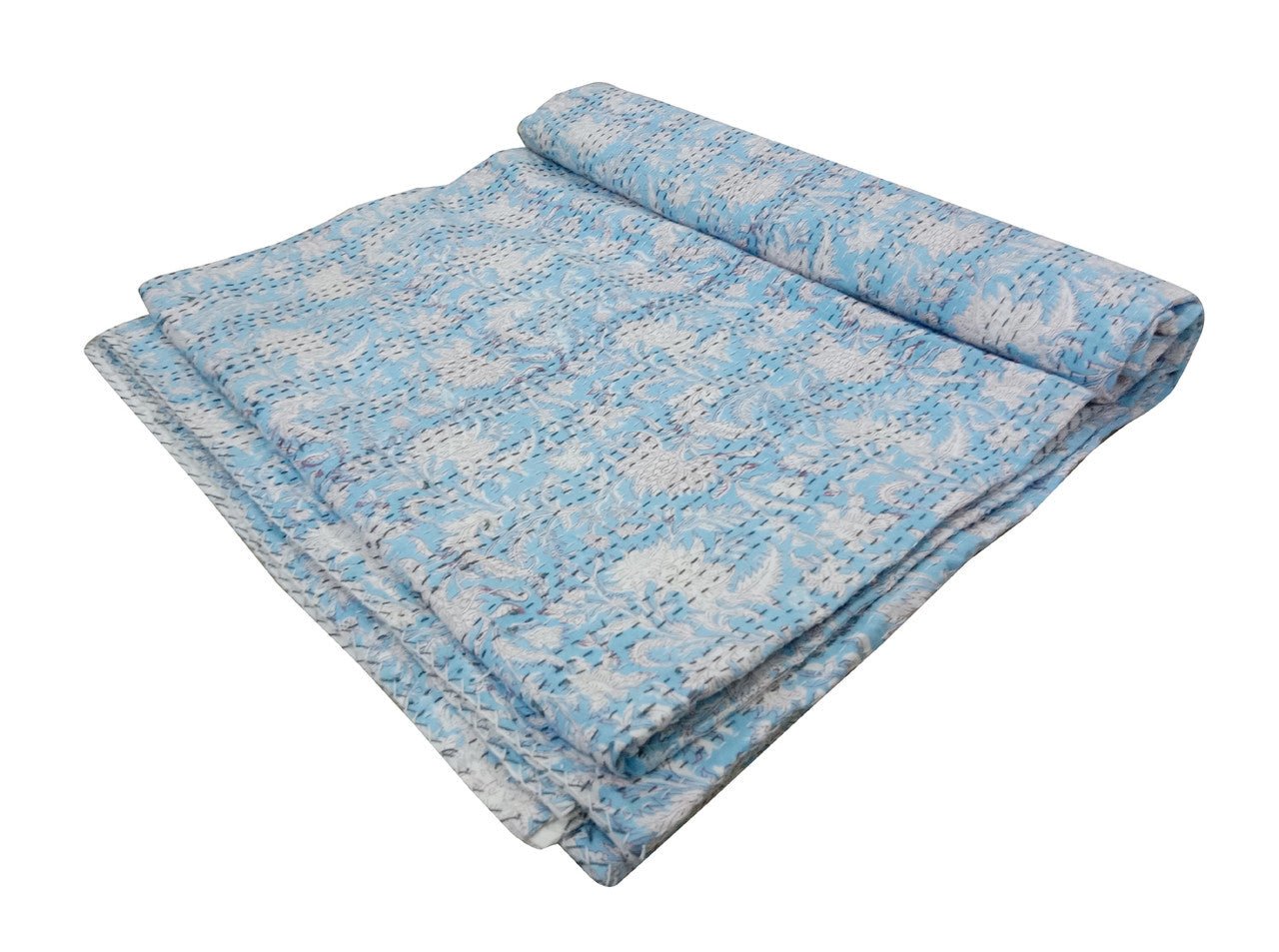 Hand Block Printed Kantha Quilt: Artisan Craftsmanship at Its Finest - Indianidhi