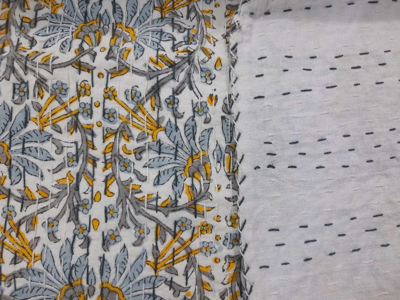 Hand Block Printed Kantha Quilt: Artisan Craftsmanship at Its Finest - Indianidhi