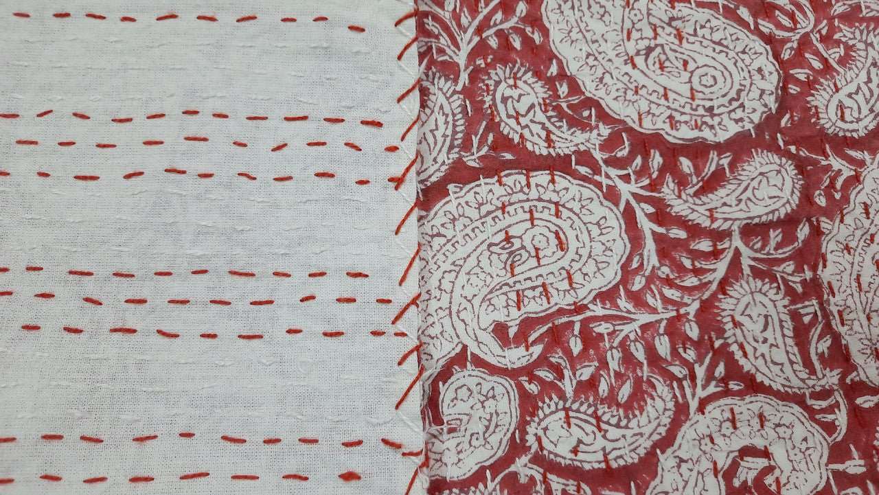 Hand Block Printed Kantha Quilt: Artisan Craftsmanship at Its Finest - Indianidhi