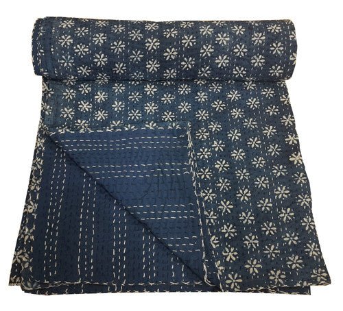 Hand Block Printed Kantha Quilt: Artisan Craftsmanship at Its Finest - Indianidhi