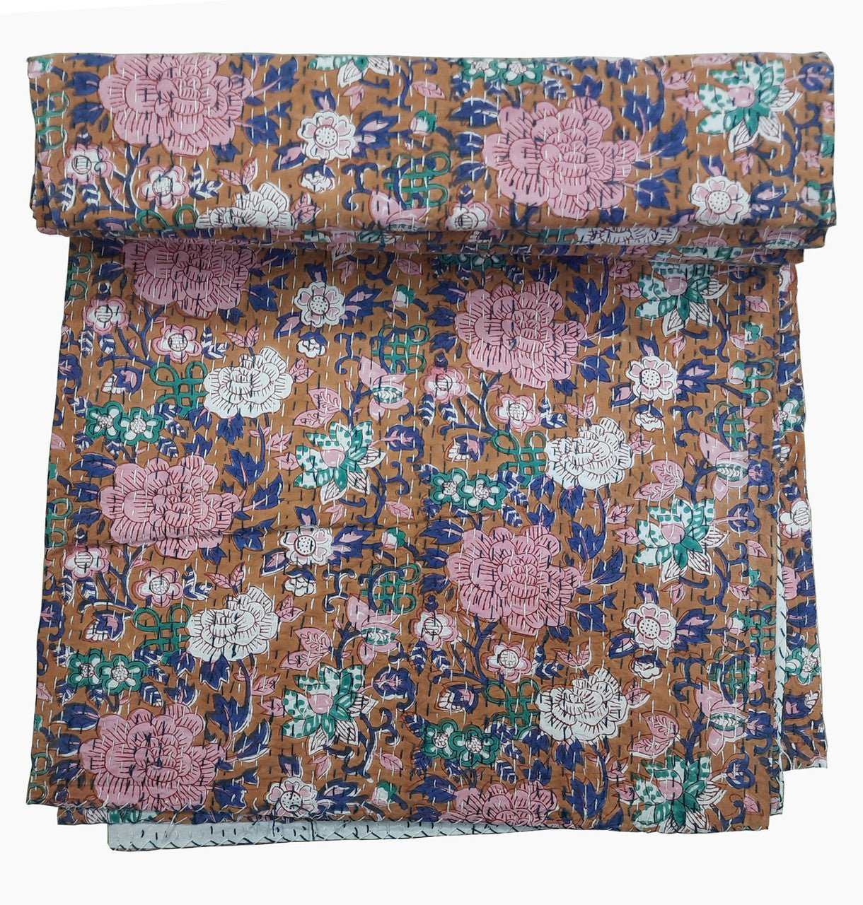 Hand Block Printed Kantha Quilt: Artisan Craftsmanship at Its Finest - Indianidhi