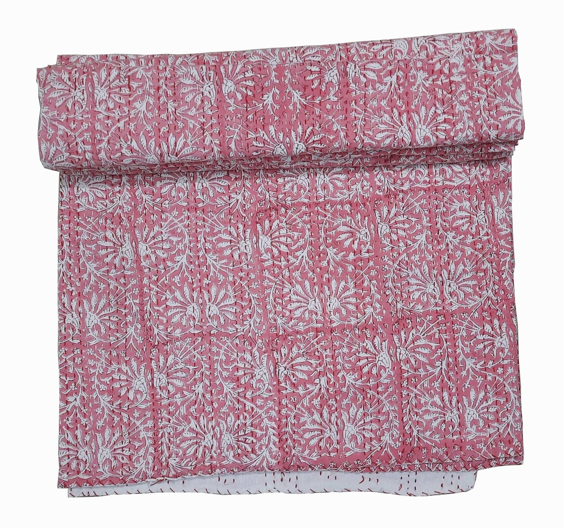 Hand Block Printed Kantha Quilt: Artisan Craftsmanship at Its Finest - Indianidhi