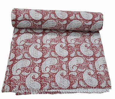 Hand Block Printed Kantha Quilt: Artisan Craftsmanship at Its Finest - Indianidhi