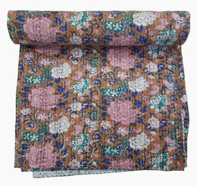 Hand Block Printed Kantha Quilt: Artisan Craftsmanship at Its Finest - Indianidhi