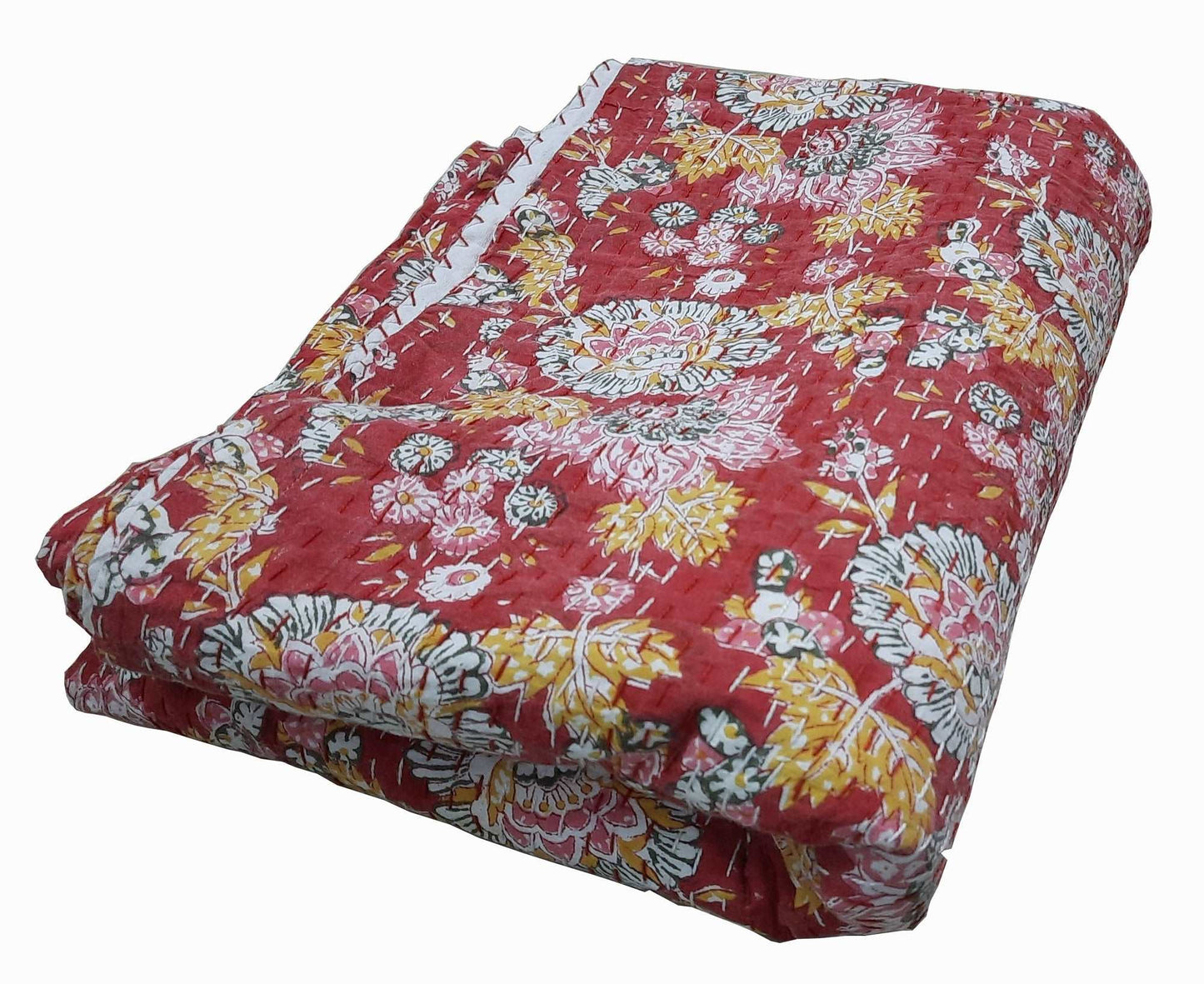 Hand Block Printed Kantha Quilt: Artisan Craftsmanship at Its Finest - Indianidhi