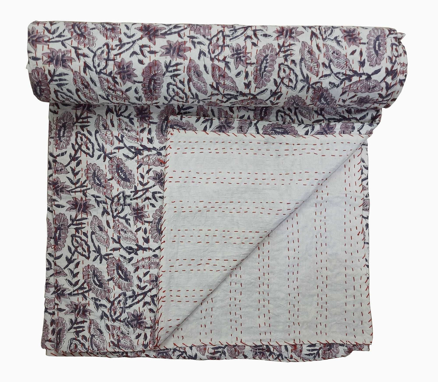 Hand Block Printed Kantha Quilt: Artisan Craftsmanship at Its Finest - Indianidhi