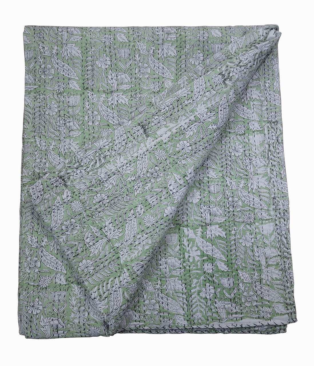 Hand Block Printed Kantha Quilt: Artisan Craftsmanship at Its Finest - Indianidhi