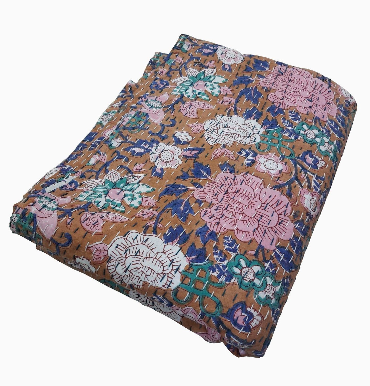 Hand Block Printed Kantha Quilt: Artisan Craftsmanship at Its Finest - Indianidhi