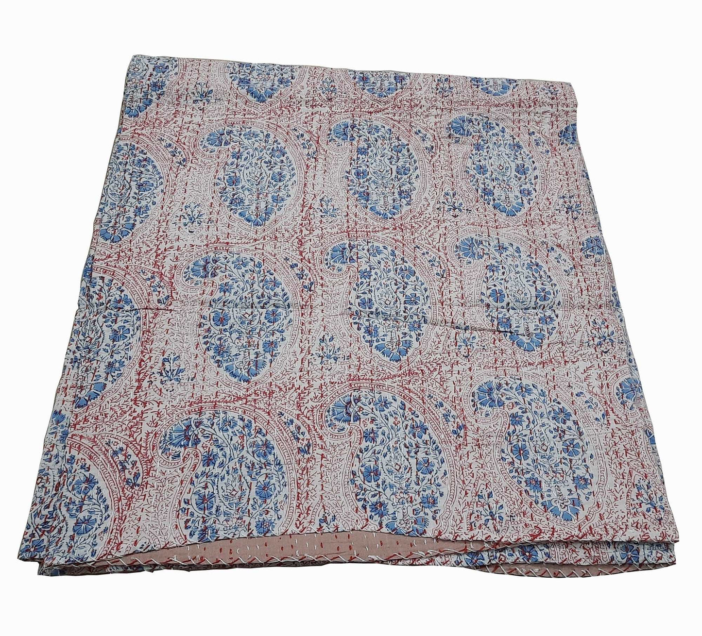 Hand Block Printed Kantha Quilt: Artisan Craftsmanship at Its Finest - Indianidhi