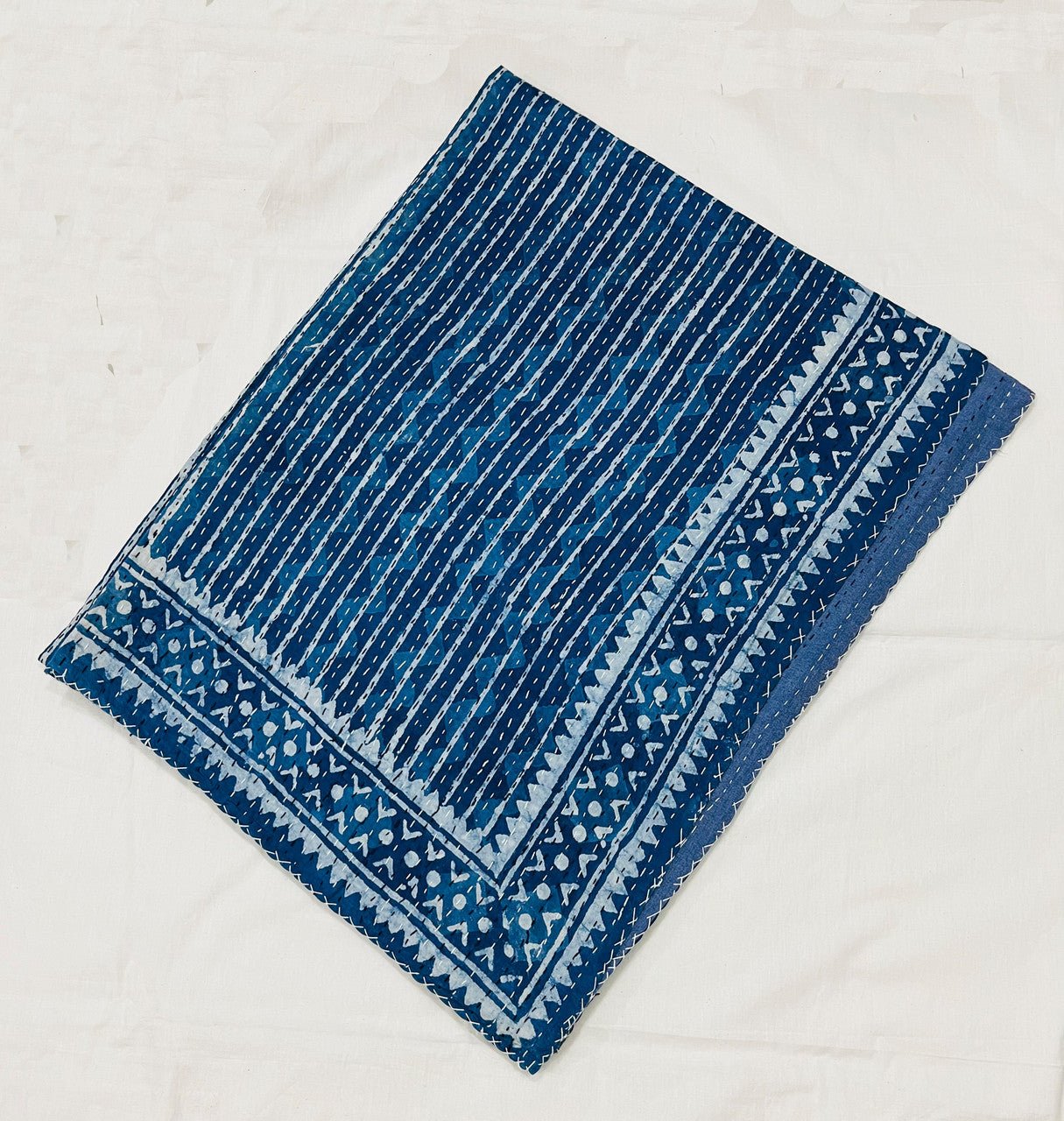 Hand Block Printed Kantha Quilt: Artisan Craftsmanship at Its Finest - Indianidhi