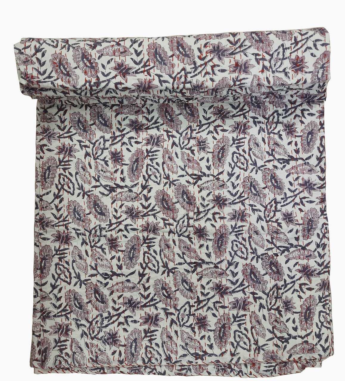 Hand Block Printed Kantha Quilt: Artisan Craftsmanship at Its Finest - Indianidhi