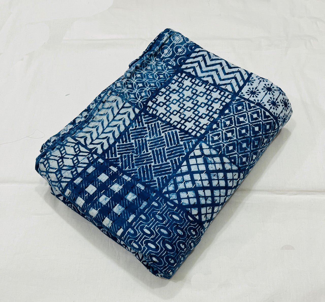 Hand Block Printed Kantha Quilt: Artisan Craftsmanship at Its Finest - Indianidhi